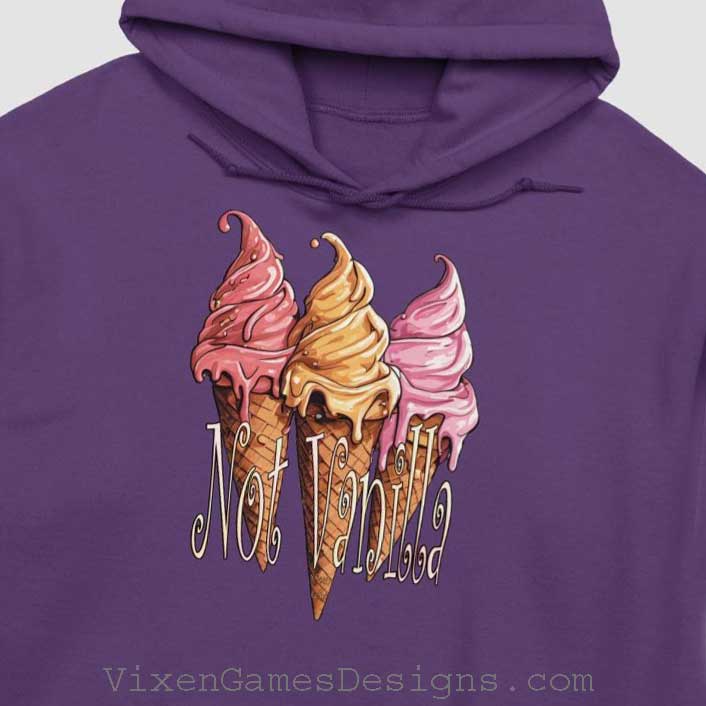 Not Vanilla threesome of ice cream cones T-shirt and hoodie design from Vixen Games