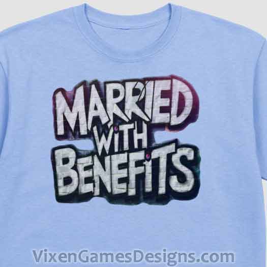 Graffiti style Married with benefits T-shirt in blue for people in the swinger lifestyle 